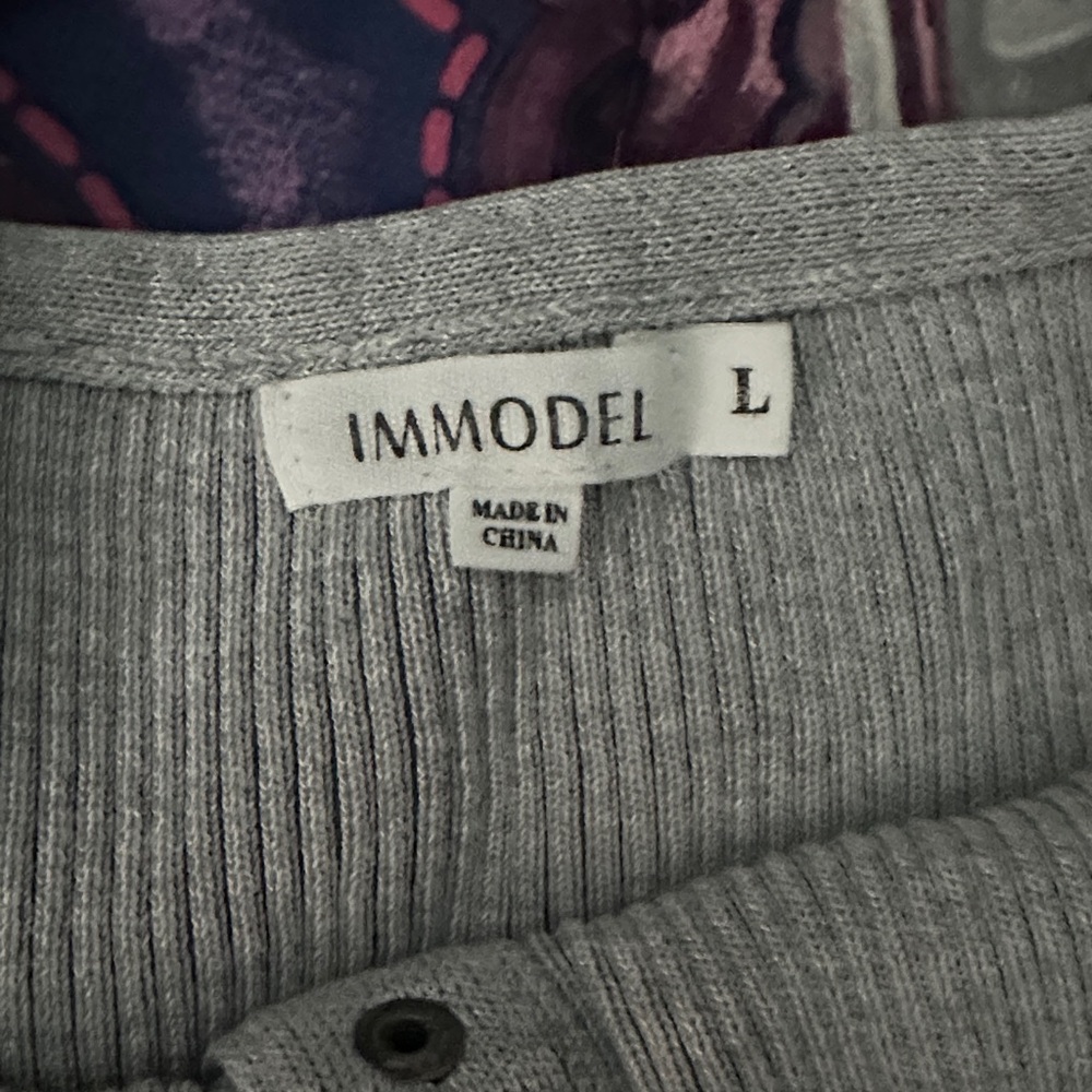 Gray Ribbed Button-Down Women's Top - Picture 2 of 3